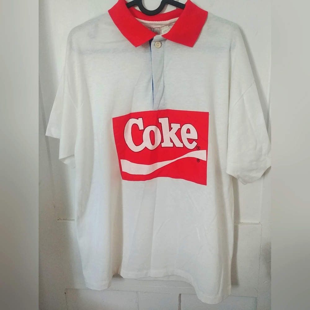 Vintage Coke Mens White Red Polo Shirt Size Large Streetware (C)
